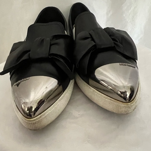 Miu Miu Bow Metal Cap-Toe  Leather Platform 38 - Picture 4 of 11